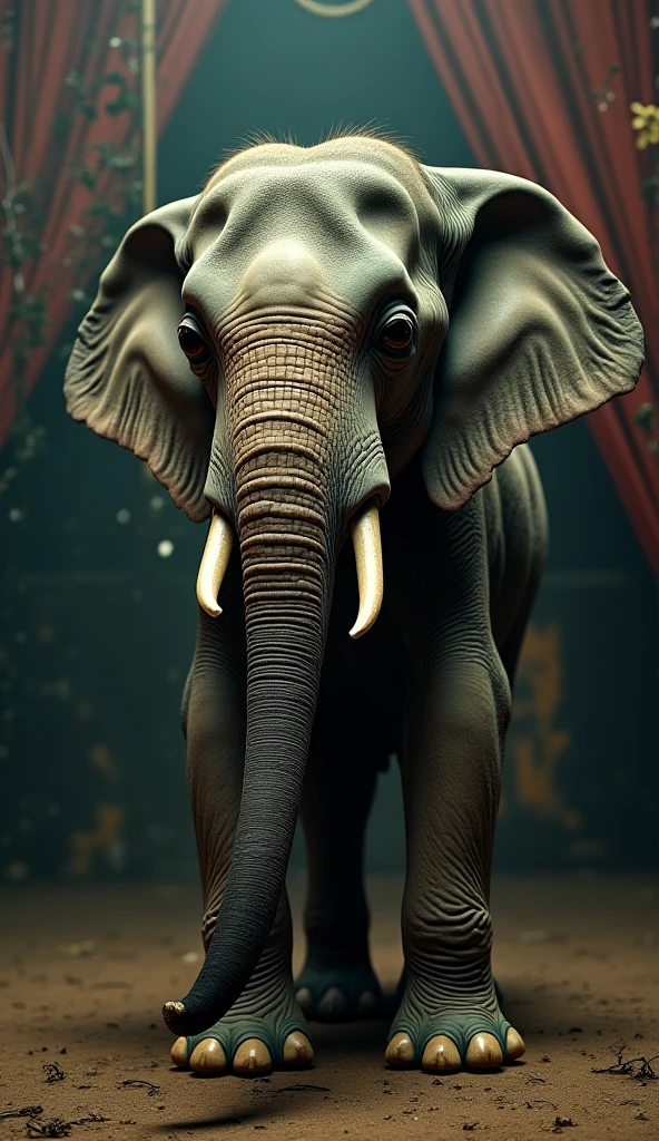 I want a big elephant in a dark place in 8k