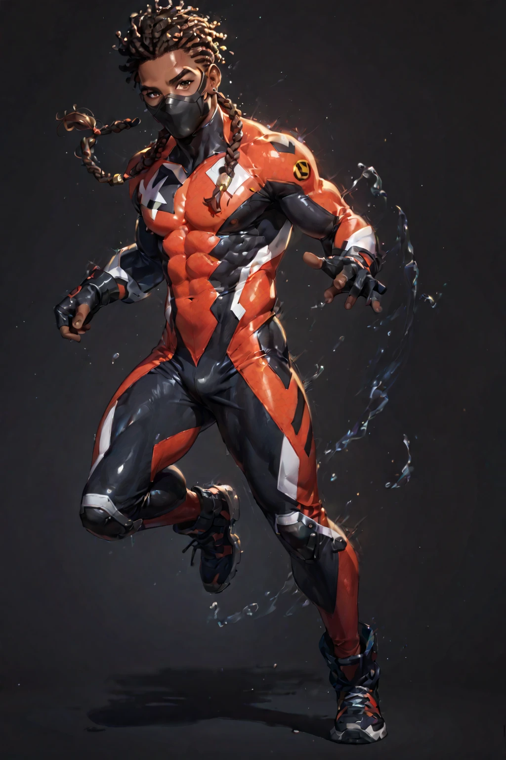 (man standing in water), crotch bulge, absurdres, best quality, masterpiece, mature, stubble, (robotic limbs), perspective, composition, wet, handsome, realistic face, realistic skin, detailed hair, detailed background, robotic armor, wet, ginger hair, (light particles:1.2), hypman, bodybuilder, realistic shadows, (see through crotch:1.3),