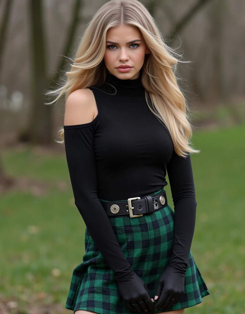 photo of seductive (sgrey140:0.99), a beautiful woman, perfect blonde hair, (holding a purse), (modern photo), (Safety Yellow  strapless dress), ((plain Forest Green background gradient:1.1)), 85mm, (analog, cinematic, film grain:1.3), detailed eyes, earrings, (epicPhoto), (looking at viewer:1.1), (cinematic shot:1.3), PA7_Portrait-HL_v2