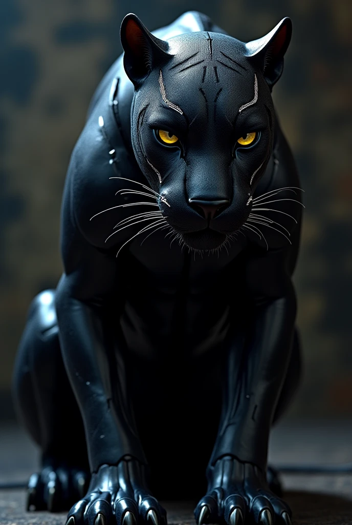 a beautiful panther, with dark blue and black tones, with a dark blue collar, and without background the image