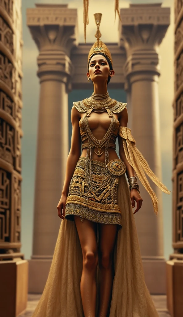 1girl,city street, <lora:shirtliftv3:1> <lora:Egyptgodpunkv.4:1>(masterpiece, raw photo, fashion editorial),gold shot,dress,