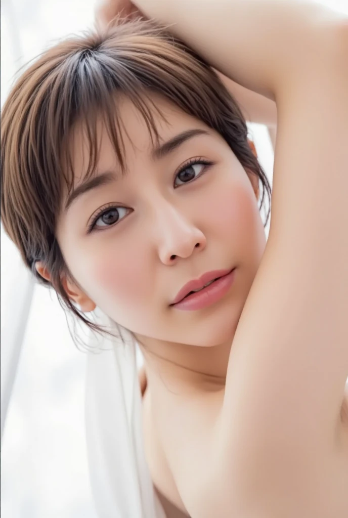 (A beauty girl, Delicate girl:1.3), (naked:1.3), (((Realistic Boobs))), Looking into the camera, (Eye and facial details:1.5), (masterpiece, Highest quality, Super detailed, Detailed face, 8K), ((nakedでピンクの乳首)), ((8K)), ((Realistic nipples)), ((Show both armpits)), ((showing armpits)), Underarm,((リアルなUnderarm), realistic mouth, (((Upper Body))), (((Background gray color))), (smile), (big breasts:1.1), (((Highest quality)))、(((masterpiece)))、8K、16K、32k、(Real Stick, Photorealistic: 1.48
