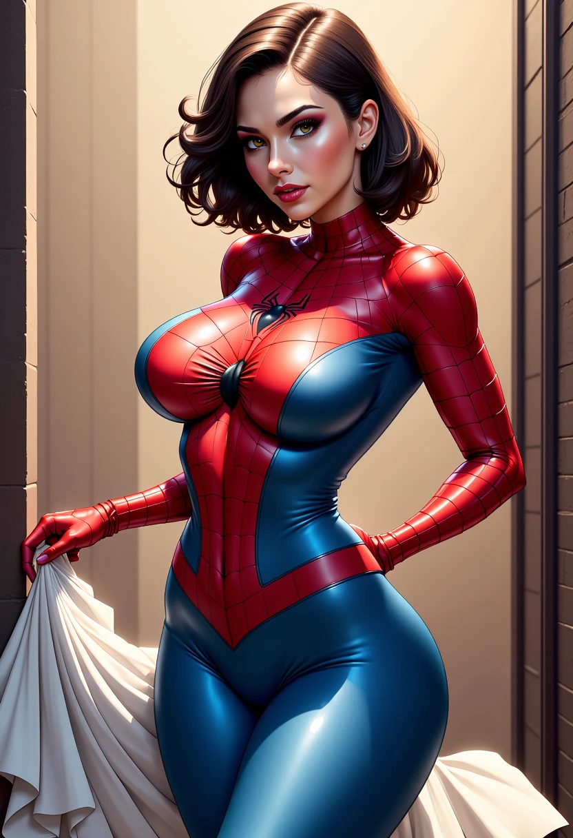 spider man woman((with mask)) sitting in a chair, realisitic, close up, movie scene, 8K, todd mcfarlane