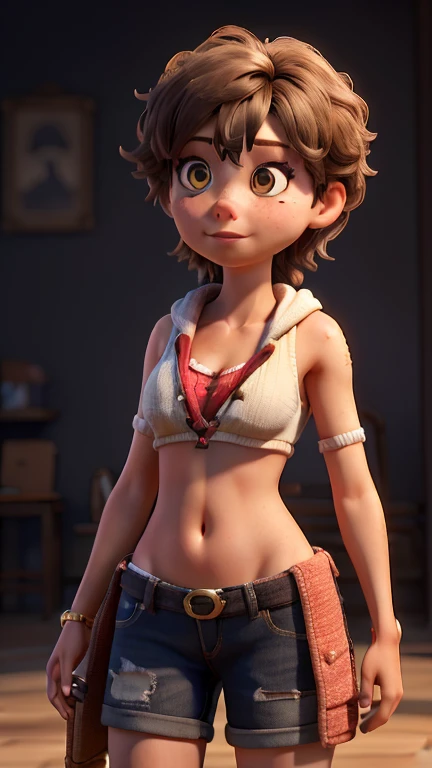 Tracer the Overwatch, with a very small orange bikini, in a sexy position, On knees, con las piernas abiertas con ambos arms levantados enseñando las axilas, emphasizing the armpits, abdomen, arms, his muscles and his clothes stick to his body, Her nipples and vagina should be emphasized, Your facial expression should be one of pleasure and lust.