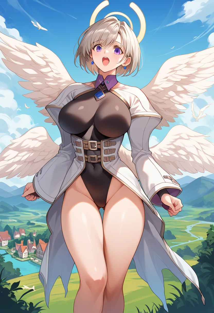 4K,High resolution,One Woman,Harpy,Blonde,Long Ponytail,Blue Eyes,Big Breasts,White Wings,Golden toenails,Dancer,Black bikini,hair band,Jewelry decoration,in the forest