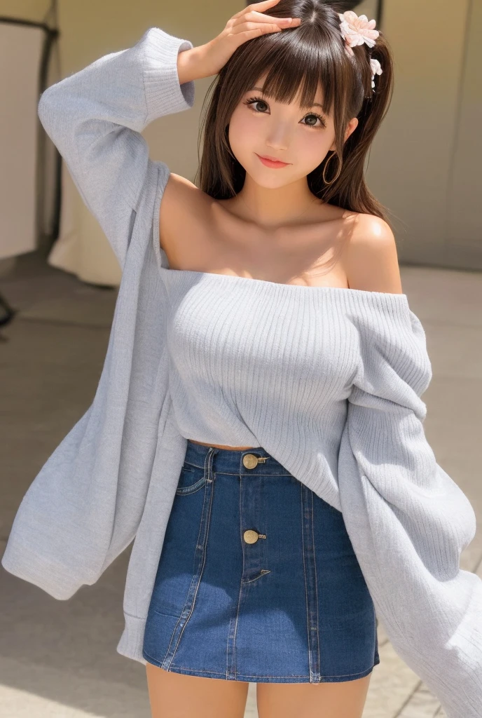 Highly detailed CG Unity 8k wallpaper, highest quality, Super detailed, masterpiece, realistic, photo realistic, Highly detailed cute girl, 20-year-old, (((スカートをlift it yourself))), (lift it yourself), panties , panties focus, blush, parted lips, looking at the viewer , half body shot , (crowd), (crowded city) , wavy hair