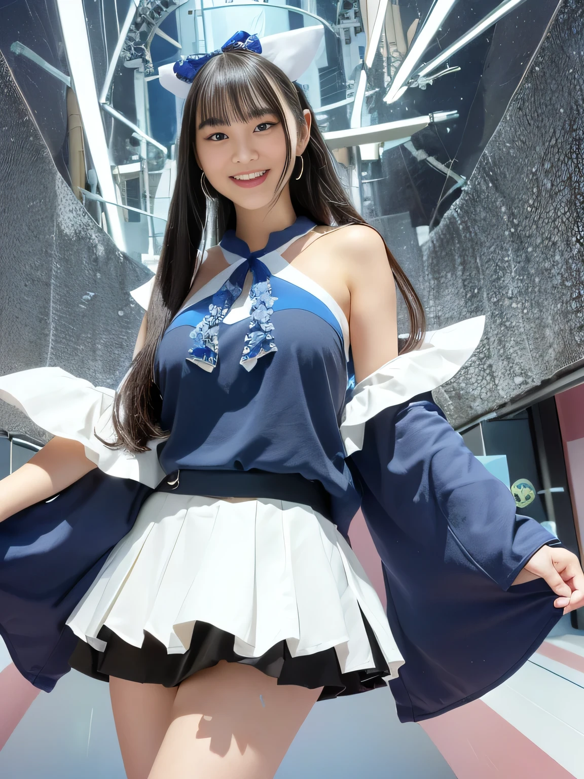 (((cute girl room background 3.0)))、(((best image quality、highest resolution、greatest masterpiece、8k)))、(((Detailed Faces)))(((cute face)))(((Baby Face)))(((Young contour)))((( Lovely facial features)))、((( Blizzard 10 )))(((model body type)))((( Perfect pose line)))、(((Big Breasts 1.0)))((( Detailed Body .5)))、(((Long Straight Hair)))）(((Artemic Shoulder)))(((Lapis Lazuli and Blue Tourmaline Oversized Blouse 5.0)))(((Gorgeous Decorations )))、((micro mini skirt))　(((Mesmerizing the viewer)))(((dynamic posing)))　(((happy smile)))(((bright and active)))((Cute))(((casual with short hem)))(((vivid fashion)))　