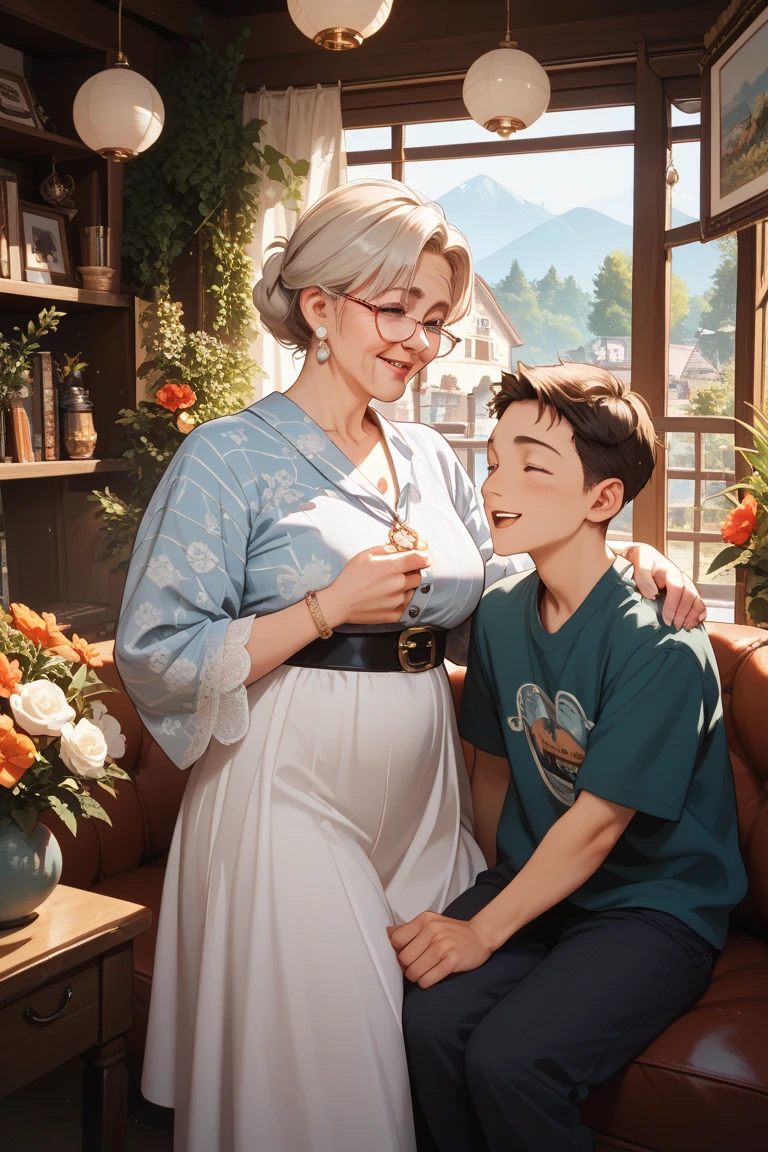 Realistic, (best quality, masterpiece: 1.3), (mother, child: 1.2), living room