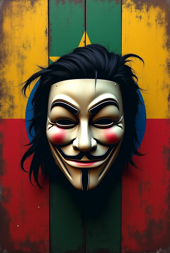Create an image of the Anonimus mask in the colors of the Venezuelan flag.
