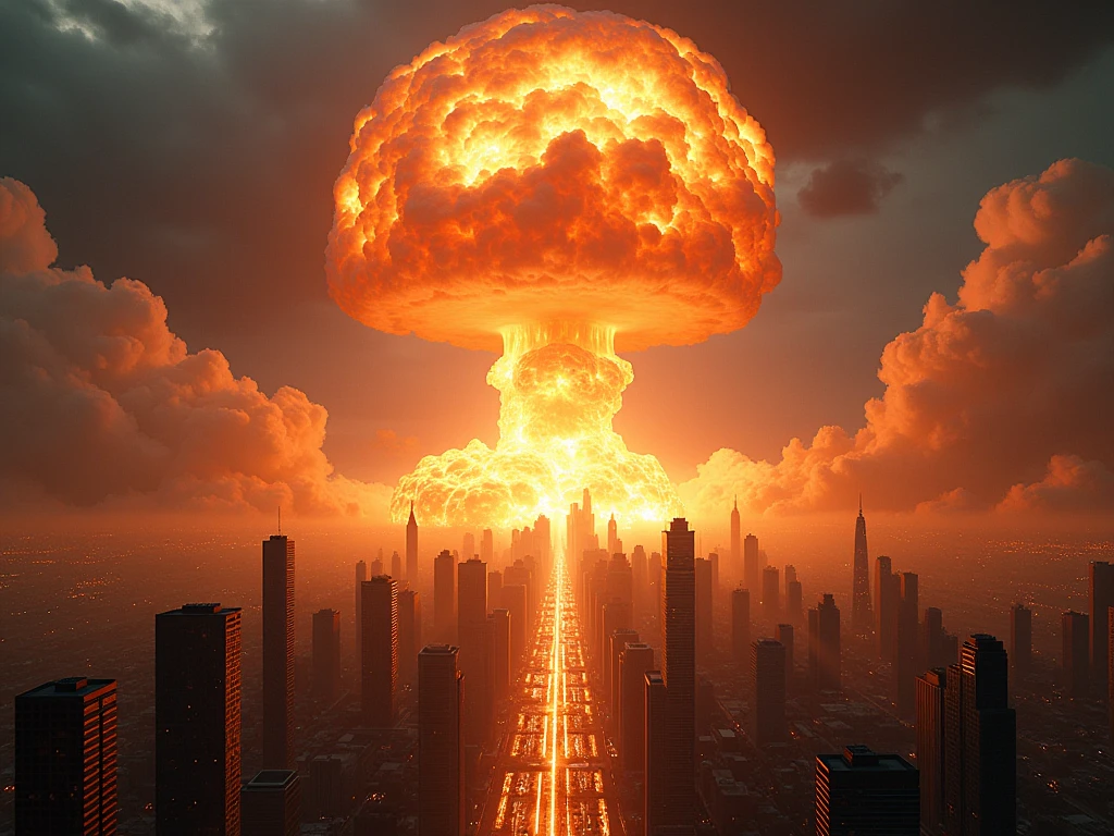 Hydrogen bomb blast after city viwe
