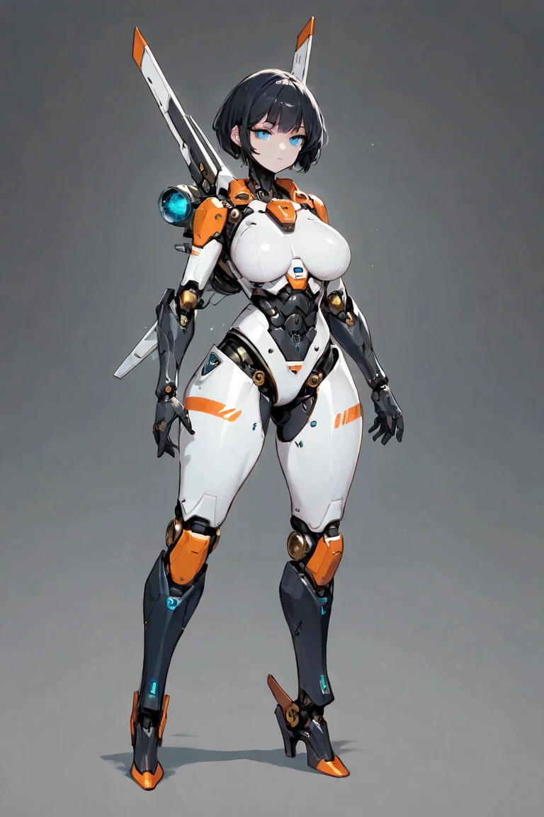 Japanese manga style character sheet of cyberpunk girl, front side and back, full body, white and black background, detailed, intricate
