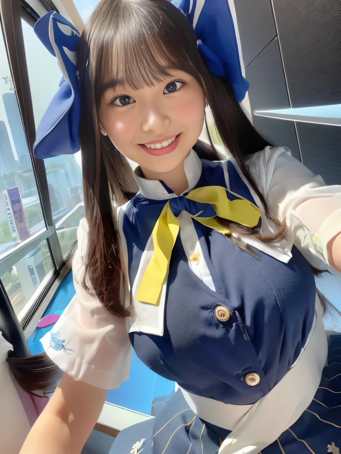 (((adorable girl room background 3.0)))、((in a room with futuristic furniture))(((best image quality、highest resolution、greatest masterpiece、8k)))、(((Detailed Faces)))(((cute face)))(((Baby Face)))(((Young contour)))((( Lovely facial features)))、((( Blizzard 10 )))(((model body type)))((( Perfect pose line)))、(((Big Breasts 1.0)))((( Detailed Body .5)))、(((Long Straight Hair))))(((lapis lazuli and blue tourmaline oversized blouse 5.0)))(((gorgeously decorated spring button blouse)))、((micro mini skirt)) (((Mesmerizing the viewer)))(((dynamic posing 3.0))) (((happy smile)))(((bright and active 1.0)))((Cute1.0))(((casual 1.0)))(((vibrant Tokyo fashion)))