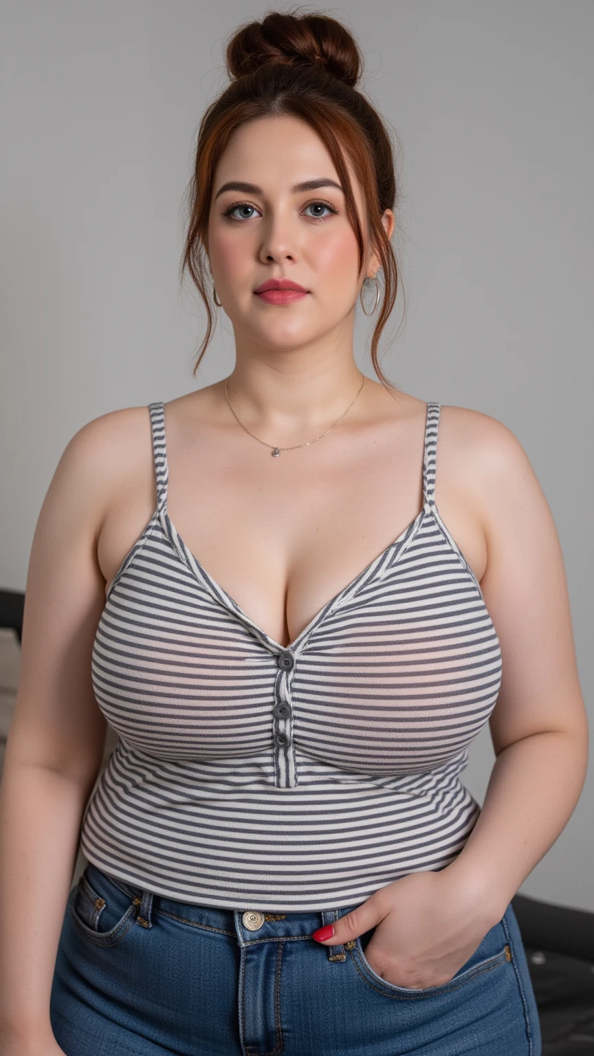45age,Beautiful face a smile Fat face,Flabby face,Saggy body,Plump ,Chic,A MILF,Curve ,((noticeable bulge in the crotch area,,,,,,))、(You can see the line that cuts into the crotch),(White leggings),((erect body)),Beautiful face,No bra,(visible nipple),huge-breasted,Round breasts,Big cleavage Masterpiece