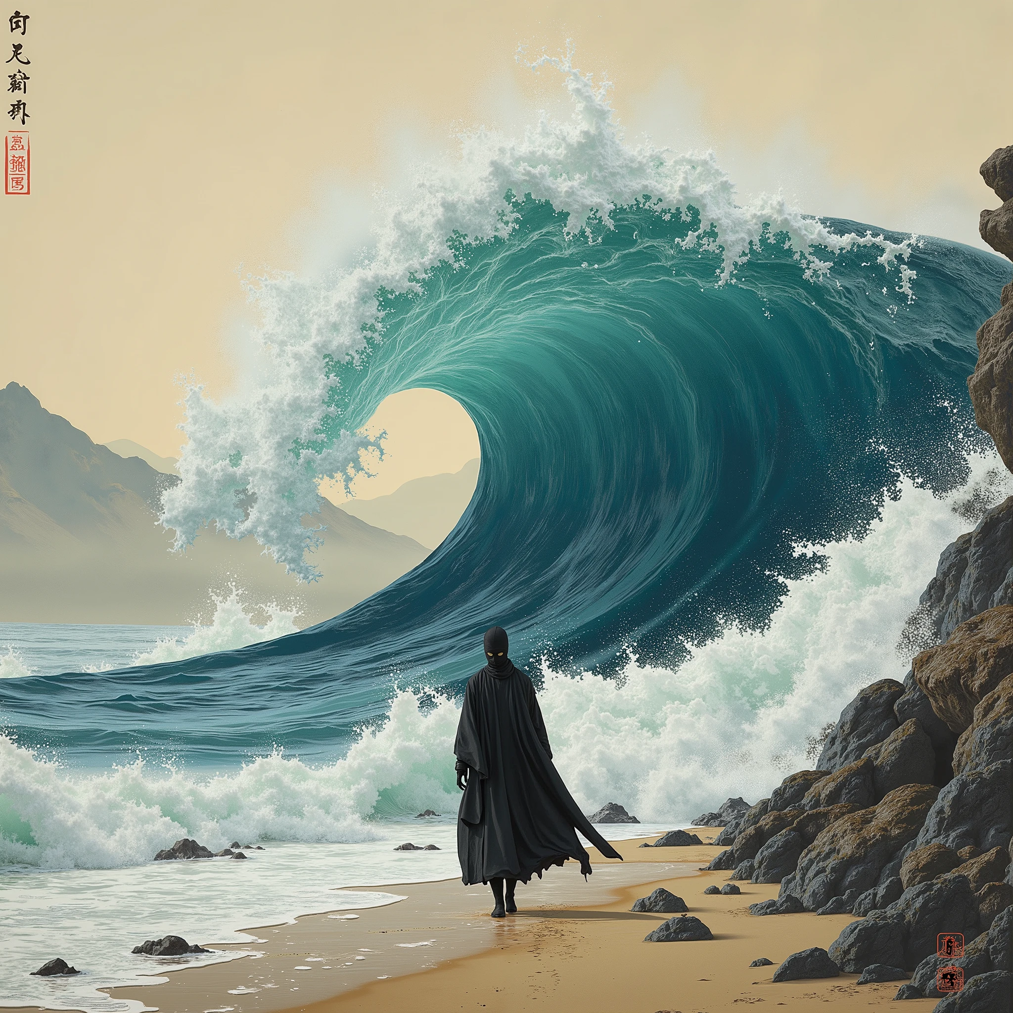 Japanese painting、Wave、Ninja