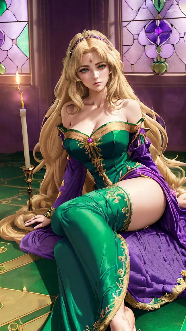 rapunzel, full body leaning side position , open jacket without buttons , Topless, beautiful medium breasts showing , sexy e semi nua, ripped mini skirt with beautiful sensual smile ,, hands on the wall , long hair, surreal, 4K