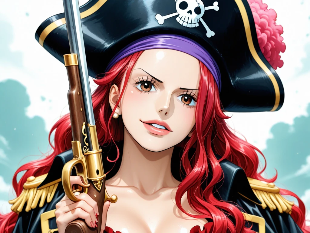 Female pirate eating strawberry, emeraldas