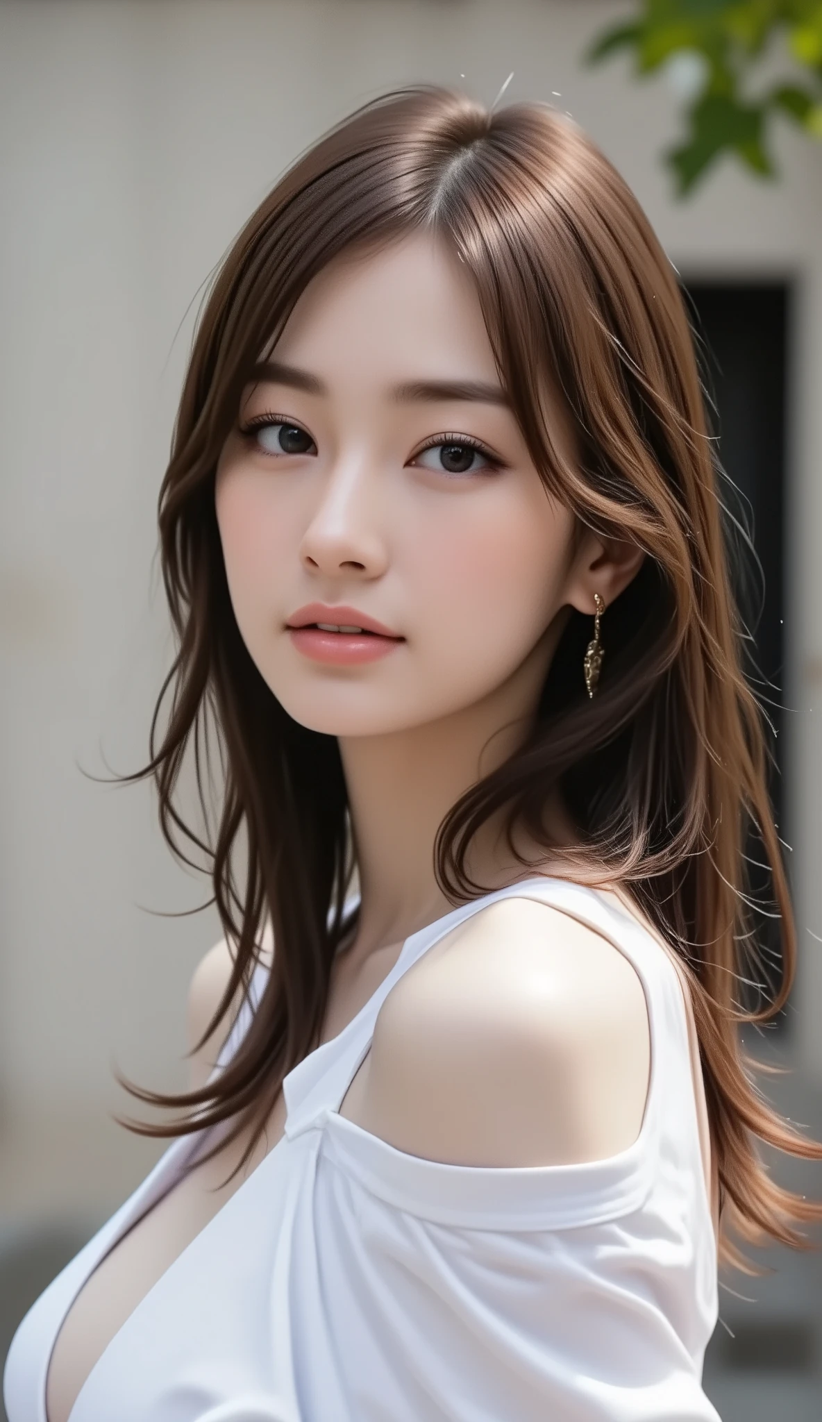 (Pure white wall background:1.8. Photo of upper body from waist up) (One of the most beautiful 24-year-old women in Japan) (She looks at the viewer with a very seductive expression...) ((Her hair is incredibly curly and extremely long.、Very high quality shiny light brown Absolutely Extreme Long Hair、Beautiful, high quality, extremely long hair like silk High quality Absurdly extreme Long Hair in pure light brown with attention to detail, Thinning hair, And that is'Rich High quality and very detailed)) ((highest quality)), ((masterpiece)), (familiar) (Get used to it) Perfect Face (Her skin is a typical Japanese skin color....、Very detailed) (Big Breasts:1.3) (She is wearing purple lingerie with lots of lace..) (She has a beautiful face and a slim figure., Narrow eyes.) (Her bangs Well Organized) (She has perfect beautiful makeup and face Lipstick is light red A solid eyeliner) ((Rich 1.4)) (Extremely detailed 8K) (Stable Diffusion Model) (Ultra-fine skin texture 1.4) (Actual, Vibrant:1.4), double eyelid Sharp focus:1.2、Beautiful woman:1.4 Dynamic Lighting (Genuine RAW photos taken by professional photographers) (Her long bangs、Well Organized) (Turn your whole body to the viewer) Professionally lit from the front (her hair is light brown) (her hair is light brown) (her hair is light brown) Her name is Takaki_Mei