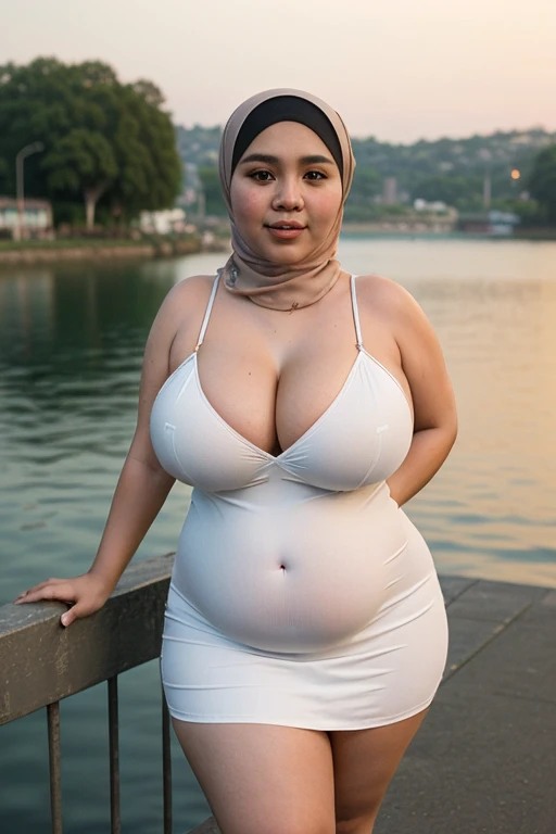Plumpers fatty, gravure, from the chest up, masutepiece, Best Quality, Ultra-detailed, Photorealistic, super detailed skin, Perfect Anatomy, (1 Malaysian), (Solo), 84 years old, Large breasts, Malaysian Hijab actress, Satin Hijab, glamor, A sexy, Chromo-white skin, Looking at Viewer, Being in a flooded village, High flood water at the central level, Flooding chest level, VERY DEEP FLOODING CHEST LEVEL, The flood outside the house is very high, Thick pubic hair & smile, The flood rose up to shoulder level, PLAYING WITH FLOOD WATER OUTSIDE THE HOUSE