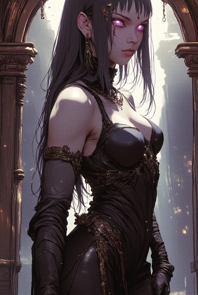 goddess of obedience, beautiful, evil, seductive, evil smile, perfect body