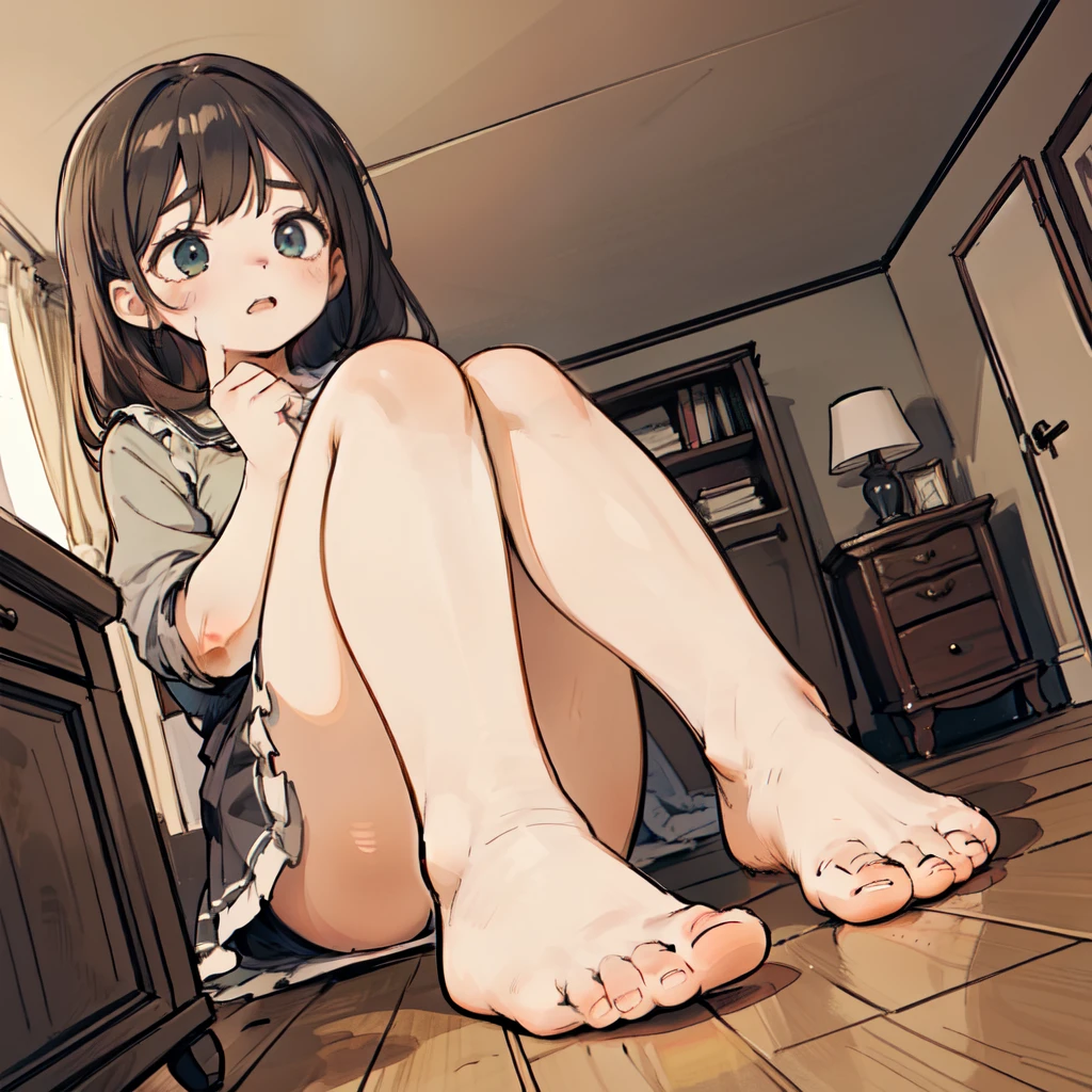 (masterpiece), (best quality), 1girl, (giantess:1.2), squeezing into a tiny room, (cramped space), (breaking the ceiling), (sitting hunched over:1.1), dollhouse-sized furniture, uncomfortable but curious expression, detailed room interior,Close-up,(open mouth),high angle view with extreme forced perspective