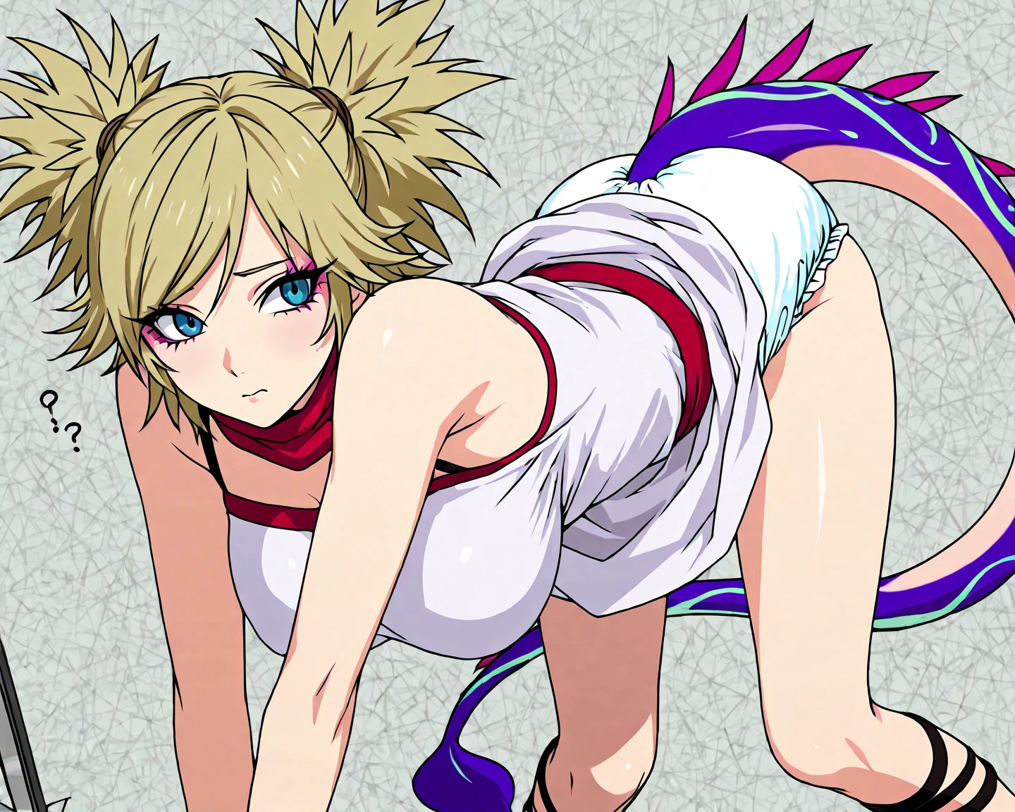 ((8K resolution))、((highest quality))、((masterpiece))、((Super detailed))((((dramatic))), (anatomically correct)、(focus on character)、anime style、 (tachi-e), one girl、gal、front、open your legs、spread legs、(Completely naked),(dark pubic hair),(bristles),tits、wet genitals、jagged teeth、double teeth、eye highlights、blonde、tattoo、erase the shadow、white background、character chart、detailed digital anime art, digital anime illustration, High resolution official artwork, biomechanics