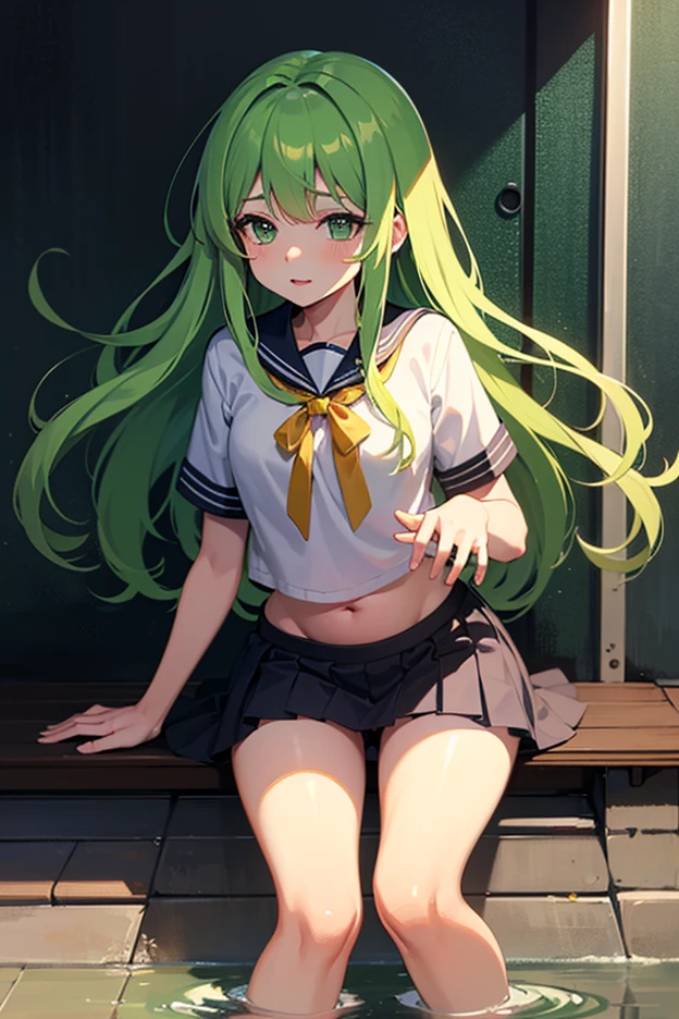 /(girl1),(anime),(White skin color),(Green eyes),(child),(8 years old),(long green hair)