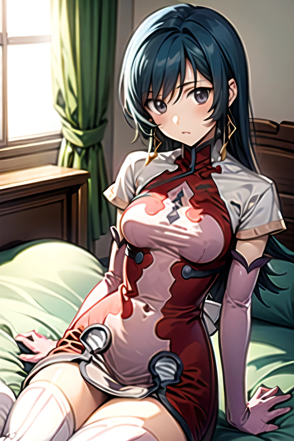 {best quality},completely naked、Intense sex between men and women、black hair short cut、woman、bed、beautiful breasts、nurse outfit、vagina、fucking、jitome, wet eyes、spread legs、orgasm
