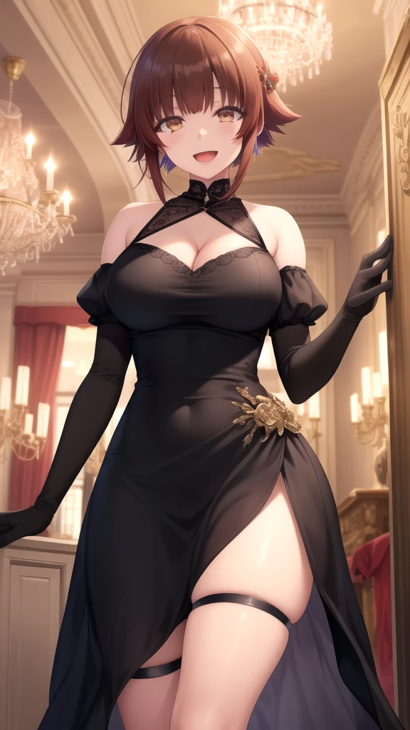 masterpiece、masterpiece、girl、Feel free to hairstyle、Clear eyes、smiling and looking at audience、Perfect proportion、full-body shot、Large Breasts、Dress up the silk doll、Sexy pose、The background is a private room