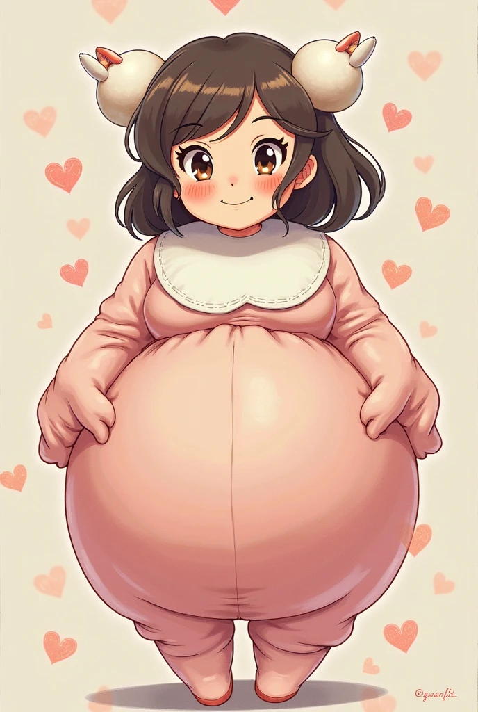 Komi Shuuko,A MILF，hugging pillow，Back view，D cup，slimfigure，black long dress，skinny pants，long trousers，The shirt，Simetall，Hell Whisperer style,Lots of pink hearts，Love background，Fleshy thighs，highly rendered，detailed face with