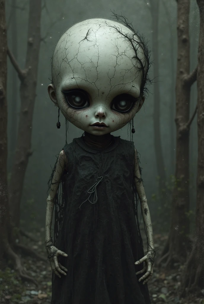 graphite baby witch,after a psychiatric clinic,winter,intricate landscape,slate grey atmosphere,glare eyes,film grain,dramatic light,woods,luminous eyes,extremely detailed, landscape,masterpiece,intricate details,faded,eyes extremely detailed,fish high detailed eyes,16k resolution,RAW, Nikon Z9,full-body-shot,Vview from height,full body length shot,vampire,babygirl,native african,once lovely face,jealous,another world,ring of truth,French Braid ,16k resolution,RAW, Nikon Z9, jimmy chin,view from height,babygirl,pretty face,eyebrow up,full body shot,ominous landscape,glate gray atmosphere,by art Simon Stalenhag,Nicola Samori,(((Wangechi Mutu))),prime colors,Lisa Frank,urban,extremely detailed, masterpiece,intricate details,fade,niobium lather,Spain,"(The best lighting, dark, dramatic),(alien almost skull fetus, Hellraiser, Scars, , terror.),(perl-white eyes, calaveras). morning light.