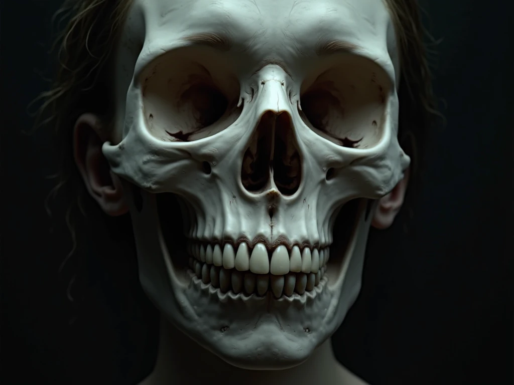 a woman with a horrifying face, extremely ugly and distorted features, sunken eyes, gaping mouth, rotting skin, a skeletal body, unhealthy and uncomfortable appearance, in a dark, unsettling horror atmosphere, highly detailed, photorealistic, 8k, best quality