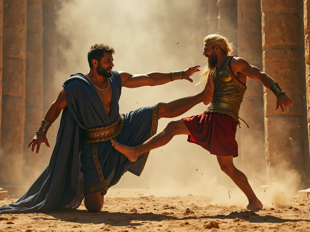 create the biblical scene of Delilah cutting Samson's hair