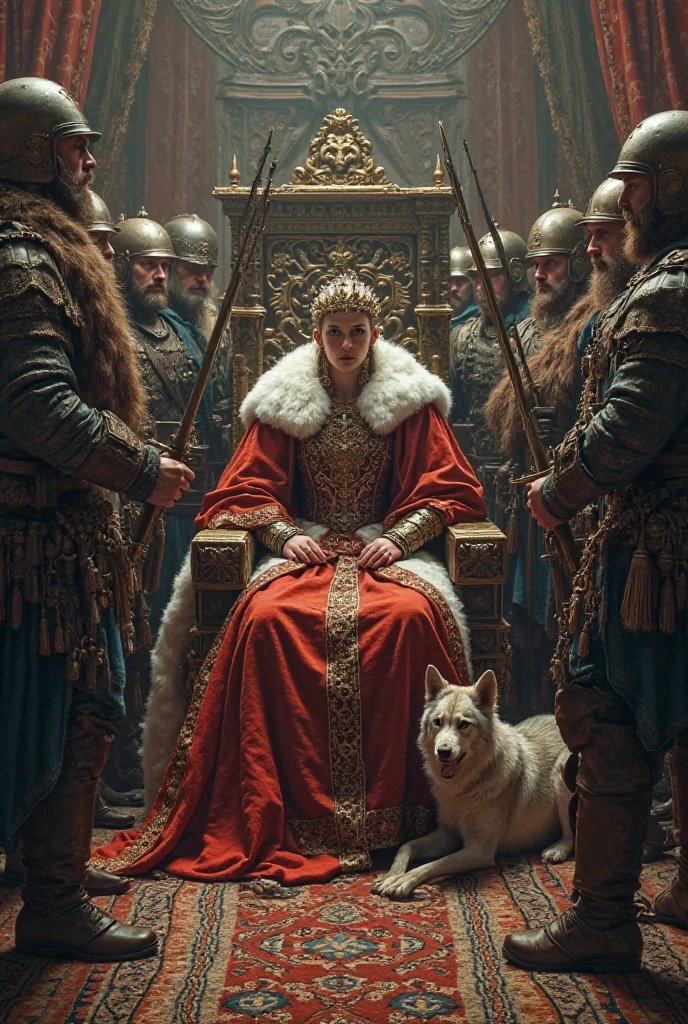 A picture of the Queen of England sitting on the throne with the Viking ...