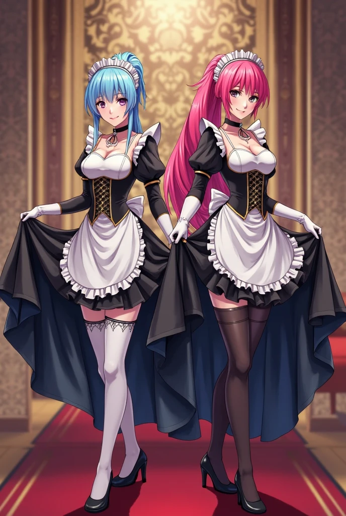 Two anime women in feather costumes,Meticulous artistic depiction,feater,High Picture Quality,Highly detailed anime characters,Vermilion and cyan elements,Unique anime style。