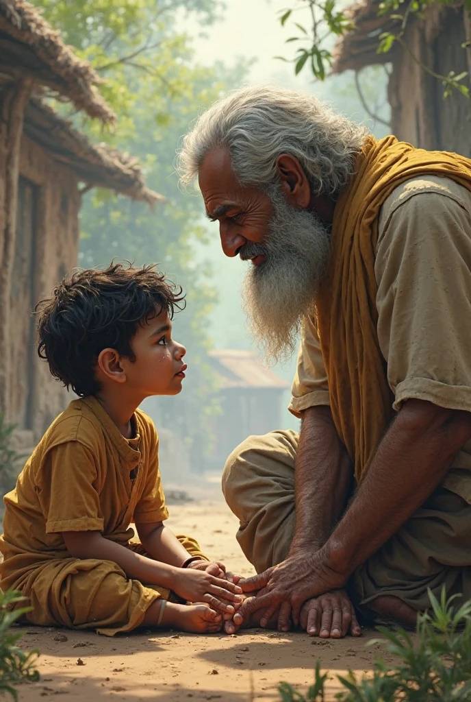 A 70 year indian
begger
sitting in a verrenda and he looks like young boy one young boy sitting after its was morning like situation and that old man catch a traditional umbrella