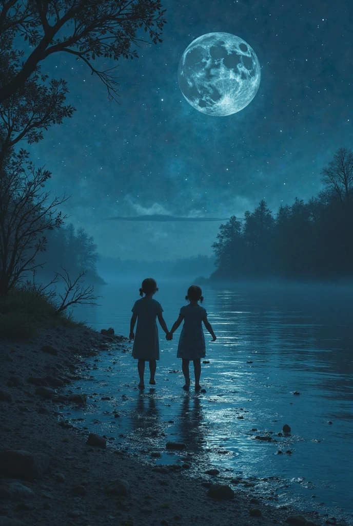 Boy and girls looking moon