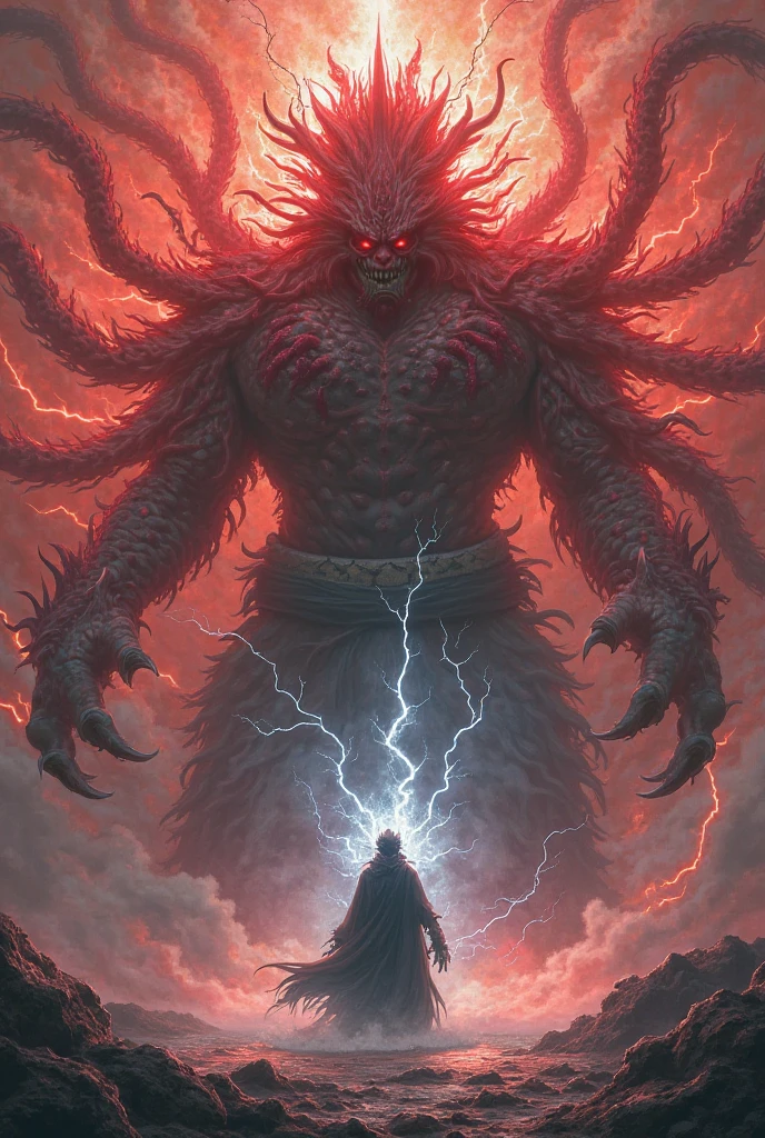 um close up de uma lula gigante atacando um monstro gigante, Balrog, Tor, da Marvel, Directed by: Matt Stewart, vista ampla, blood moon tentacles!!, by Roberto Parada, velho deus, muscled humanoid balrog demon, Cthulhu, Nyarlathotep, hydra with eight heads, Yog - Sothoth! ben lo, Directed by: Chris Rahn