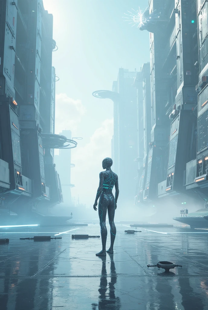 Transhumanist Future: A world where humanity has transcended its biological limitations, with sleek, artificial bodies granting immortality. Minds are interconnected in a global neural network, allowing instant communication of thoughts and memories. The landscape is dominated by floating structures and cities in orbit, where individuals explore new planes of existence, free from the physical limitations of Earth.