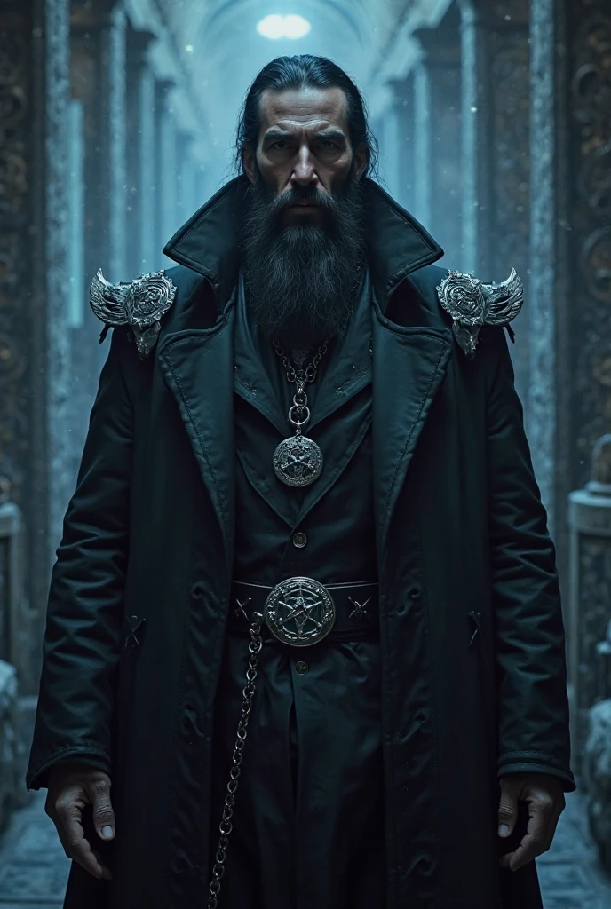 Sombre, graveleux, Mix of bold dark lines and loose lines, Sorcier chauve, grand manteau avec des poils, Barbe longue, couteau sur la ceinture, Handmade Sorcerer's Staff., corps entier, Runes, dark themed, Composition parfaite nombre d'or, tmasterpiece, Best quality, 4K, mise au point nette, meilleure main, anatomie parfaite, corps en entier, no background.