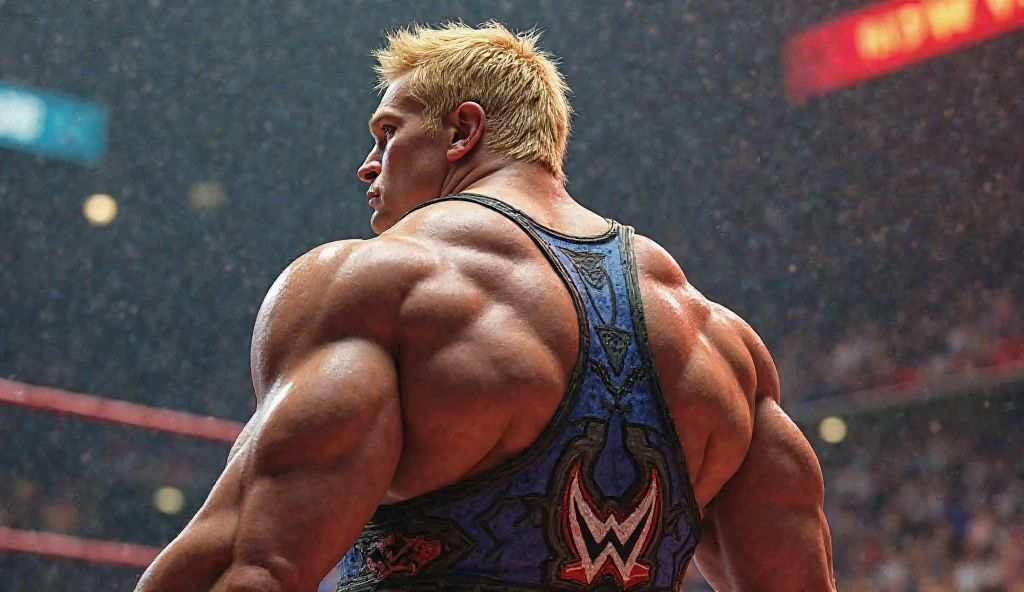 blonde hair, blue eyes, single braid,sexy lips, muscular and powerful physique, intense expression, impressive wrestling moves, wrestling ring, gym background, sweat dripping, intense action, professional bodybuilding atmosphere, dynamic composition, dominating the wrestling ring, focused and determined gaze, powerful stance, defined muscles, commanding presence, shirtless and barefoot appearance, showcasing strength and athleticism capturing the beauty and strength of the human form.violence, bruises, wet, oiled skin, asphyxiation