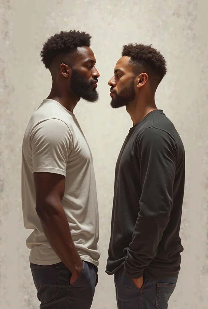 Michael Fassbender and Idris Elba (Afro) Standing face-to-face in a forest, Kissing in lumberjack uniforms, kind eyes, smiling, happy blush, V-shaped upper body, thin lips, Strong jaws, Muscled chests, big arms, (homosexuals, homoerotic, homosexual), (Cinematic movie poster), big muscles, interracial, close up, cinematic lighting, 16k, 1080P, High Definition, 16k, 1080P, High Definition, High resolution, Best Quality, Super detail, anatomically correct, high quality