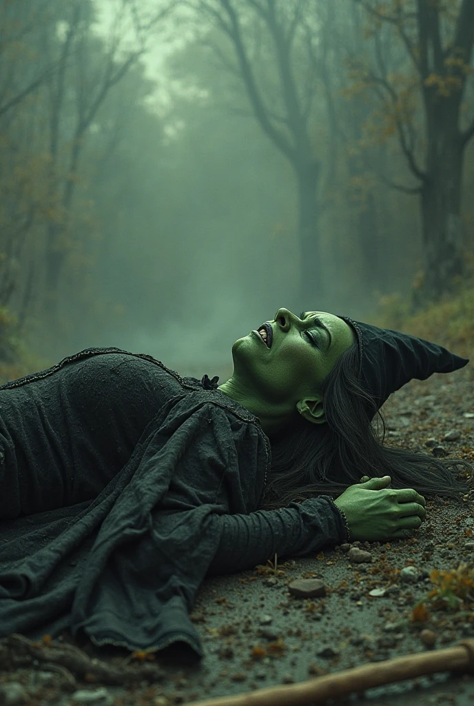 Witch, green skin, bare feet tickle torture