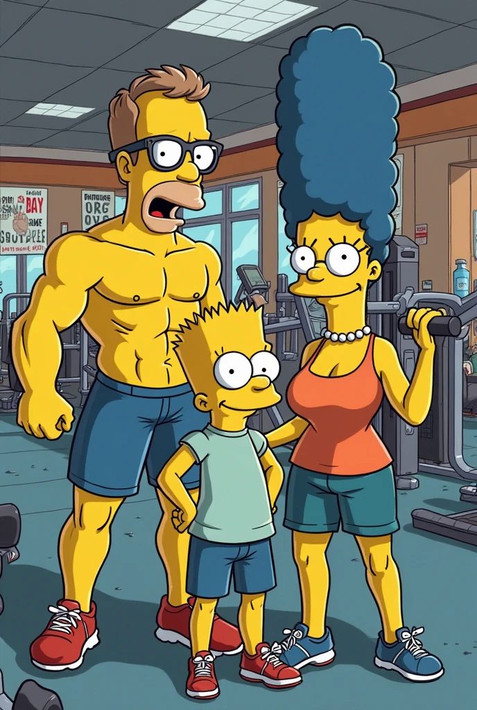 The simpsons with tank top and strong muscles ultar realistic with sweat