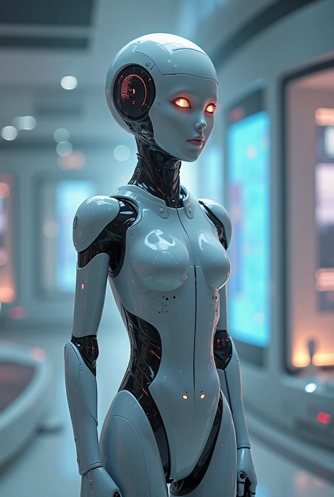 a highly detailed photo-realistic render of an alien robot attempting to mimic a sexy human woman, with an odd cute face, big breasts, wide hips, extra mechanical arms with tools, wearing a red slip, neon lit joints, in a human bedroom setting, cinematic lighting, 8k, intricate details, hyperrealistic, masterpiece, dramatic lighting, volumetric fog, high quality, ultra-detailed, realistic, photorealistic