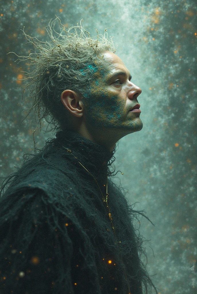 An alien clown with bioluminescent skin, green alien gas rising from his face, and otherworldly makeup. The background is a surreal, extraterrestrial landscape.