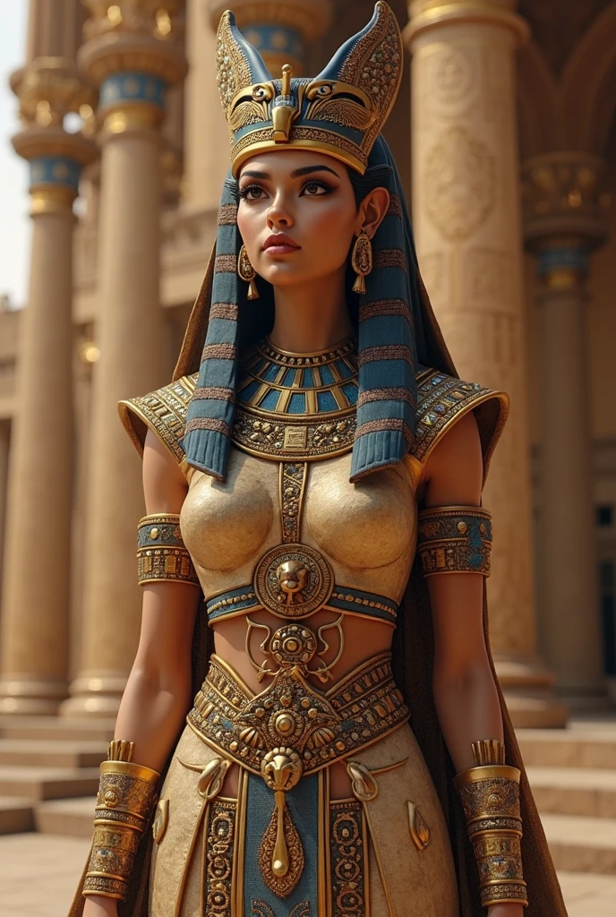 Egypt 50AC, Standing in an Egyptian temple, Cleopatra's love for her young girl.8K, No top, naked breasts, realistic photo, masterpiece.