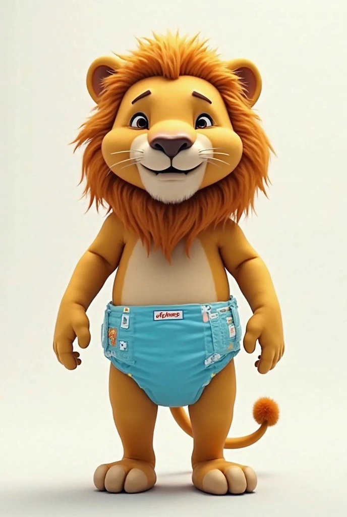Male adult lion furry wearing a big thick diaper with mittens and booties and a pacifier on.