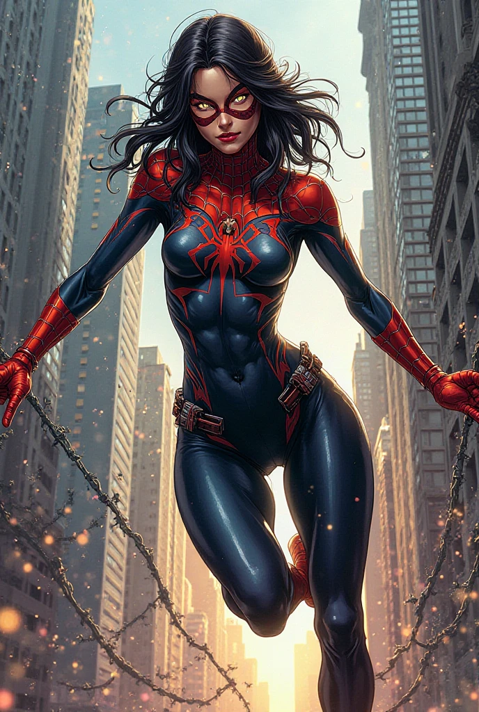 Beautiful woman detailed defined body using spider man cosplay, small breasts