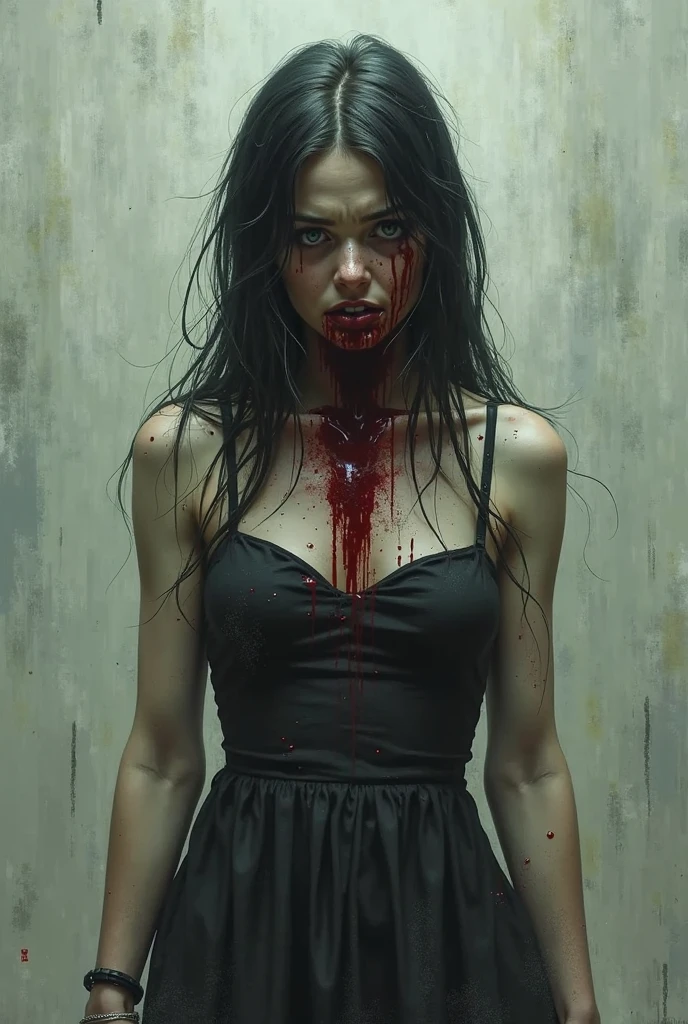 ((best quality)), ((masterpiece)), (detailed), 1girl, A terrifying, half human half
zombie with bloody gashes and black eyes