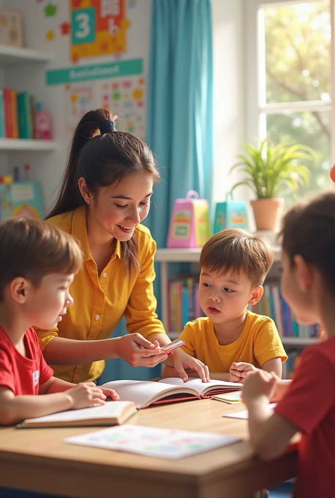 educator caring for children in a room